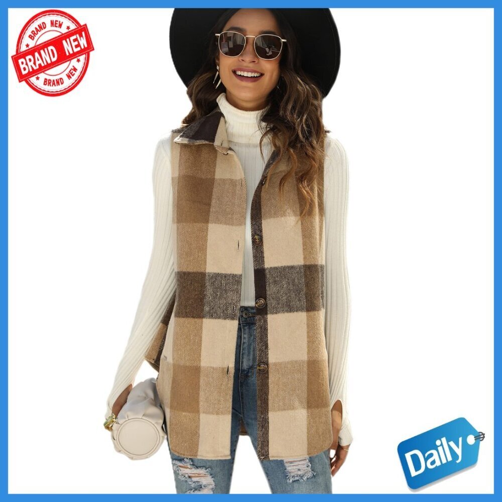 Women's Plaid Flannel Sleeveless Shacket Vest with Pockets